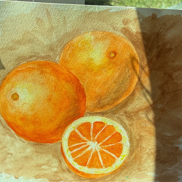 unknown watercolor Other - Hand-Painted Orange Watercolor Fruit Painting - Vibrant Orange Still Life